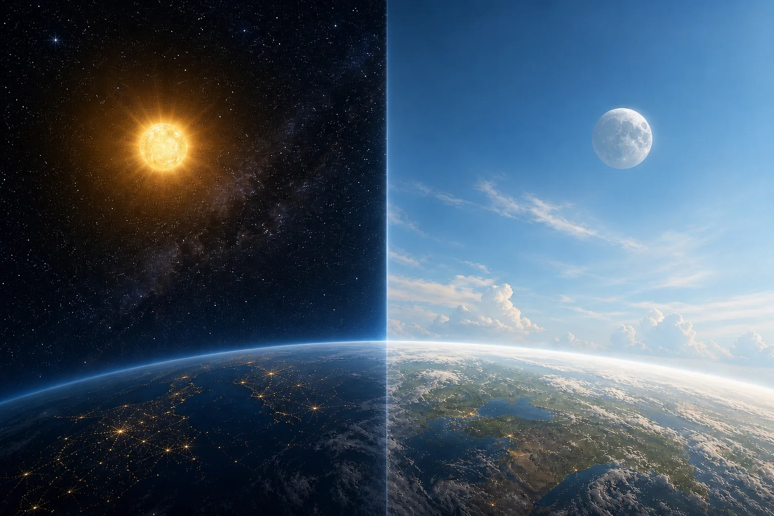 Reconstruction fidèle de la Terre divisée entre nuit et jour