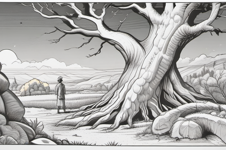 Case brute 3, paysage avec arbre et personnage lointain, sans diamant visible.